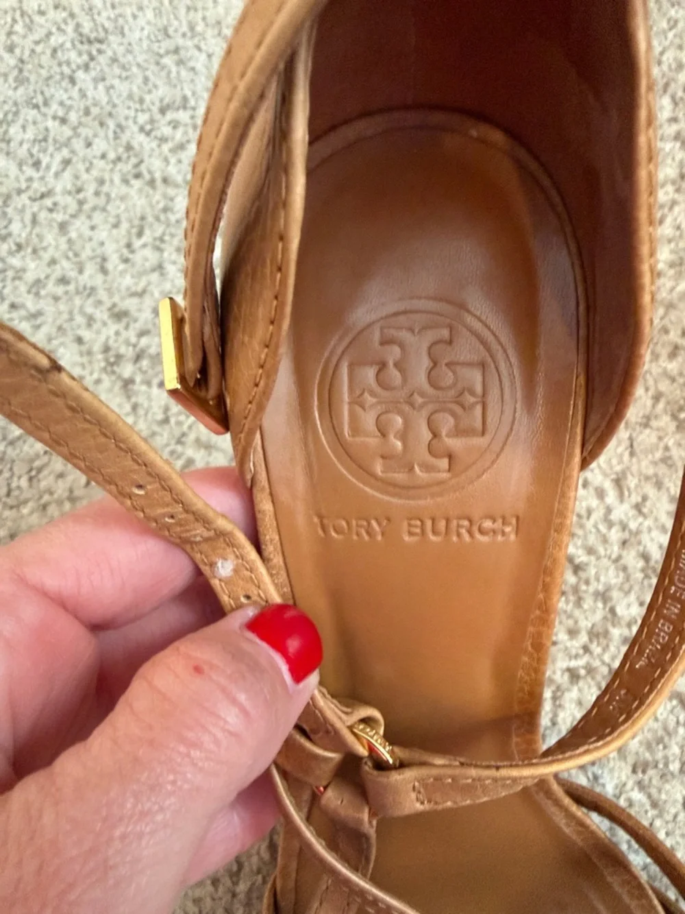 Tory Burch Strappy Sandals in “Royal Tan”, 8